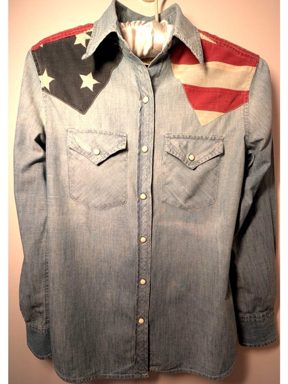 Ralph Lauren Denim & Supply Cotton American Flag Denim Shirt, Women's XS/TP